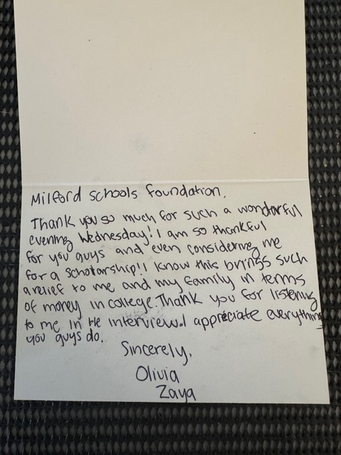 Thank you letter from Olivia Zaya